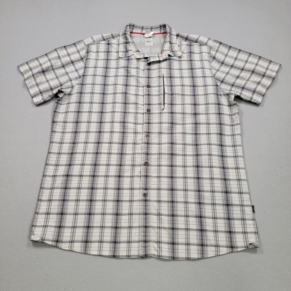 Men's The North Face Plaid Vented Button Down Shirt, White/Grey, XL, Preowned